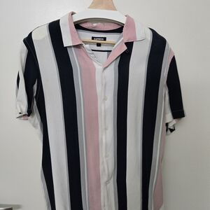 Express Men's Casual Striped Shirt - Black, White, Pink